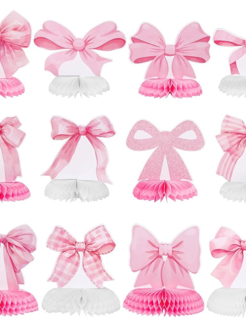 12 Pcs Pink Bow Honeycomb Centerpieces for Birthday Party Decor